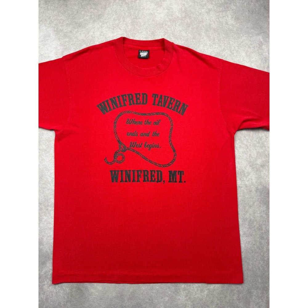 VTG 90s Screen Stars Best Winifred Tavern Montana T-Shirt Red Men XL Made in USA